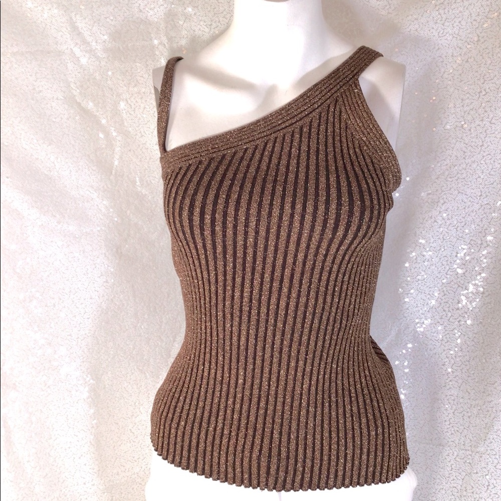 Asymmetrical One Shoulder y2k Brown Sparkle Top